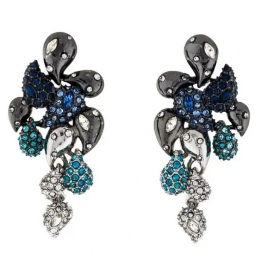 Alexis Bittar Blue Ombre Crystal Encrusted Paisley Gunmetal Earrings